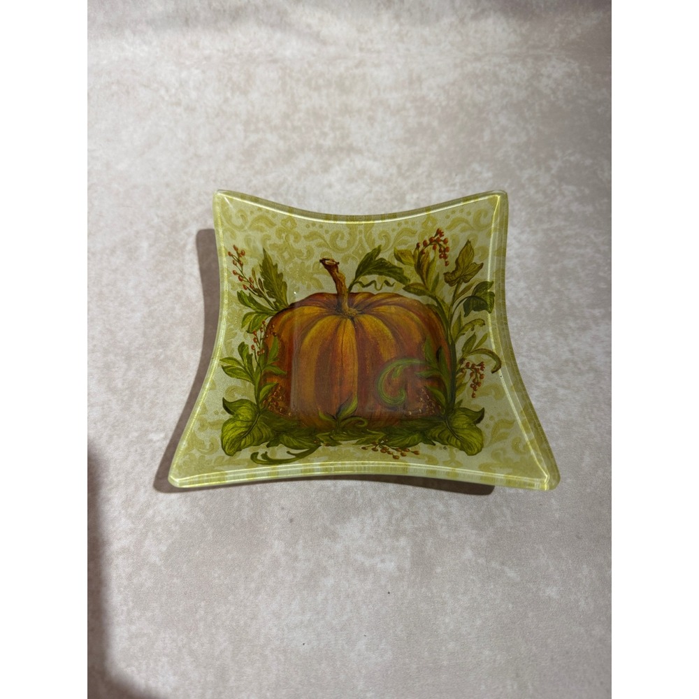 Prima Design Pumpkin Glass Bowl Square Fall Harvest Thanksgiving Decor 6in